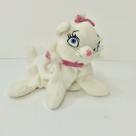 Disney Marie Aristocats 10" Plush Mini Bean Bag White Cat Collar Stuffed Animal - Picture 2 of 9